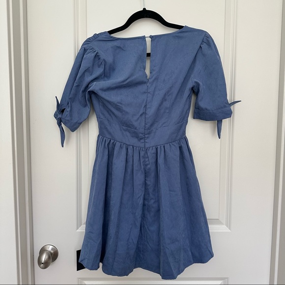 NWT Lulus Absolutely Sweet Blue Button-Up Short Sleeve Mini Dress - Picture 6 of 6